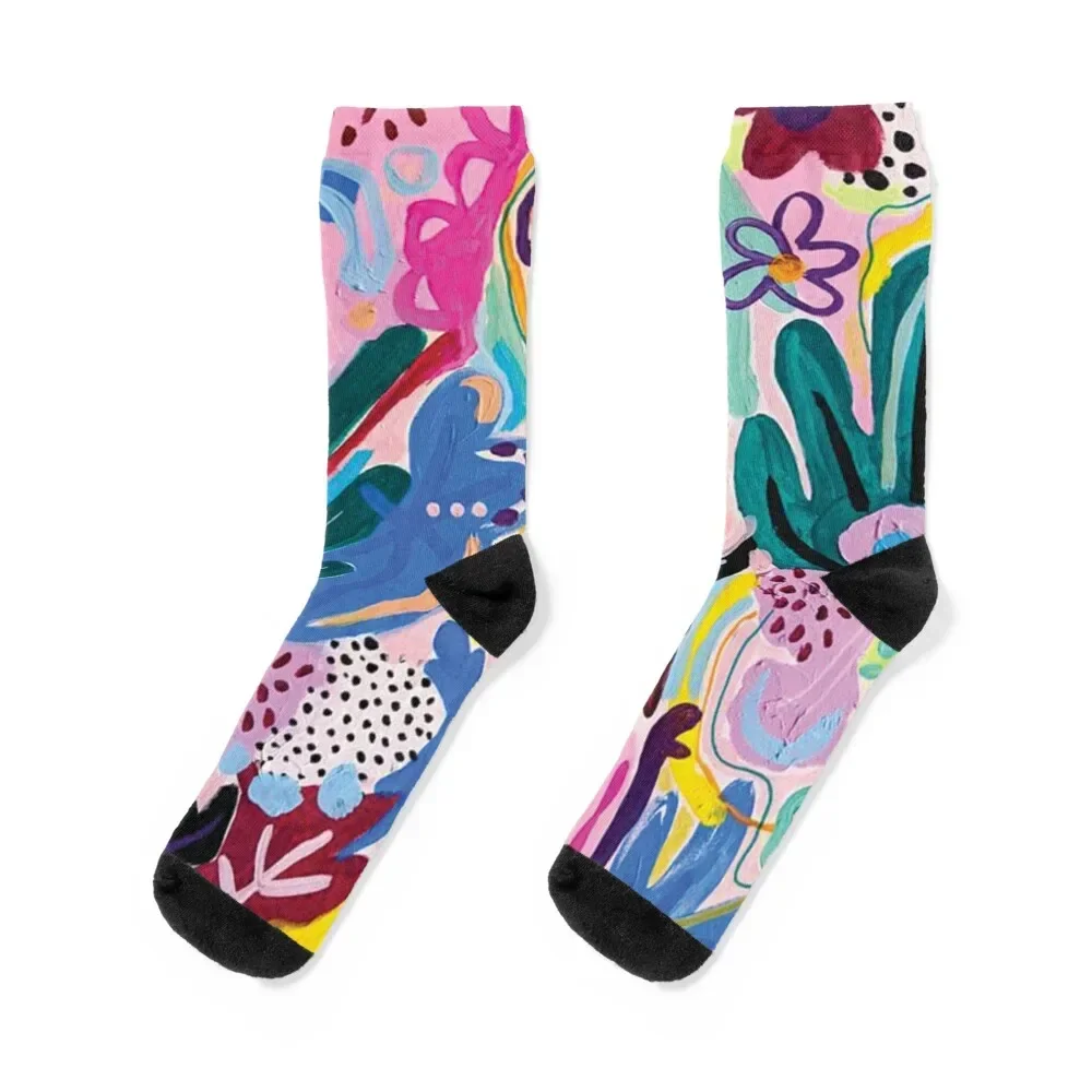 

Pink Abstract Leaves Socks set anime anti slip football christmas stocking Men's Socks Women's