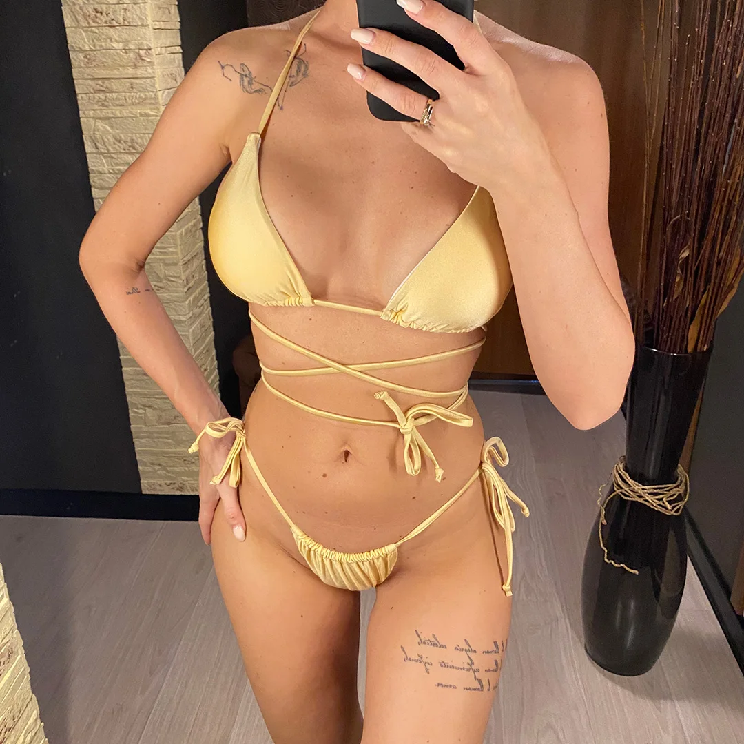 2026 Neuer Wickel-Mini-Bikini Damen-Badeanzug Zweiteiliger Bikini-Set Brasilianischer Badeanzug Badebekleidung V1229H – Detail 16