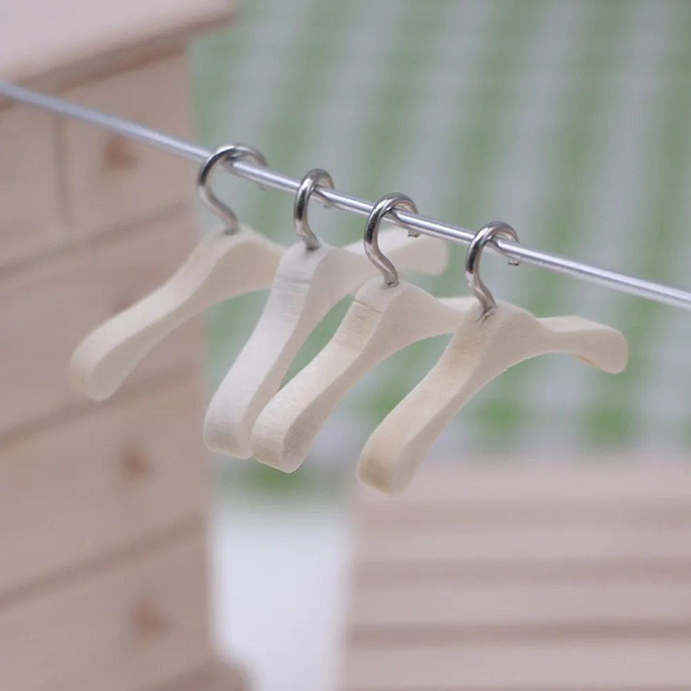 

10Pcs Wooden Small Clothes Hangers Miniature Closet Organizer Mini Clothes Storage Accessory for Kids Pretend Play Micro