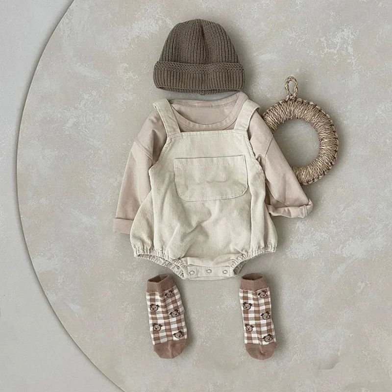 Korean Style Baby Boys Girl Bodysuits Sleeveless Corduroy Newborn Baby Boys Girls Jumpsuit Spring Autumn Baby Boys Girls Clothes