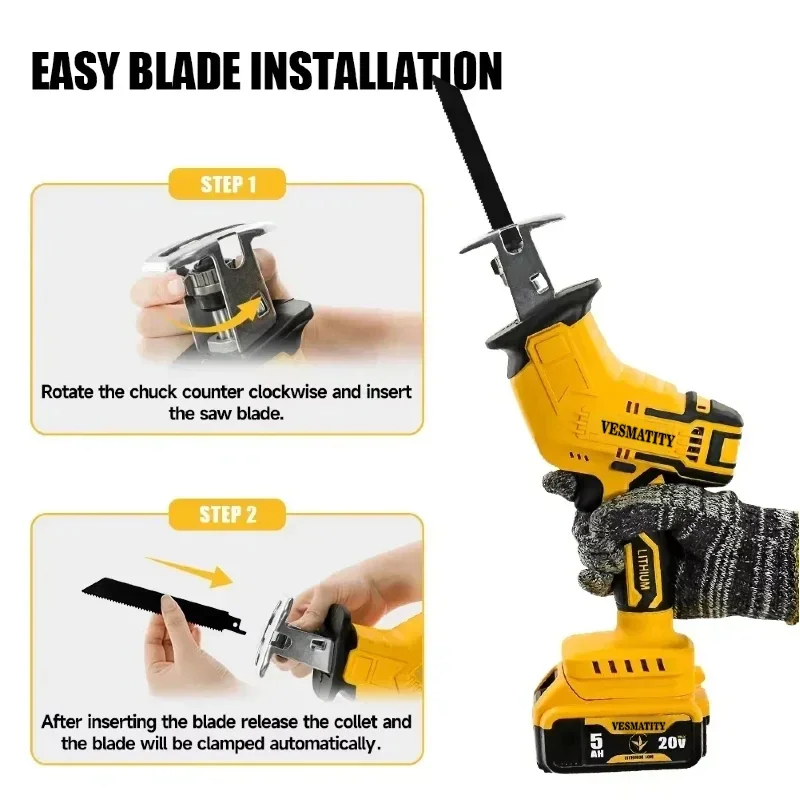Cordless Brushless Reciprocating Saw 3000RPM Multifunctional Electric Saw for Metal Wood Pipe Cutting For Dewalt Battery