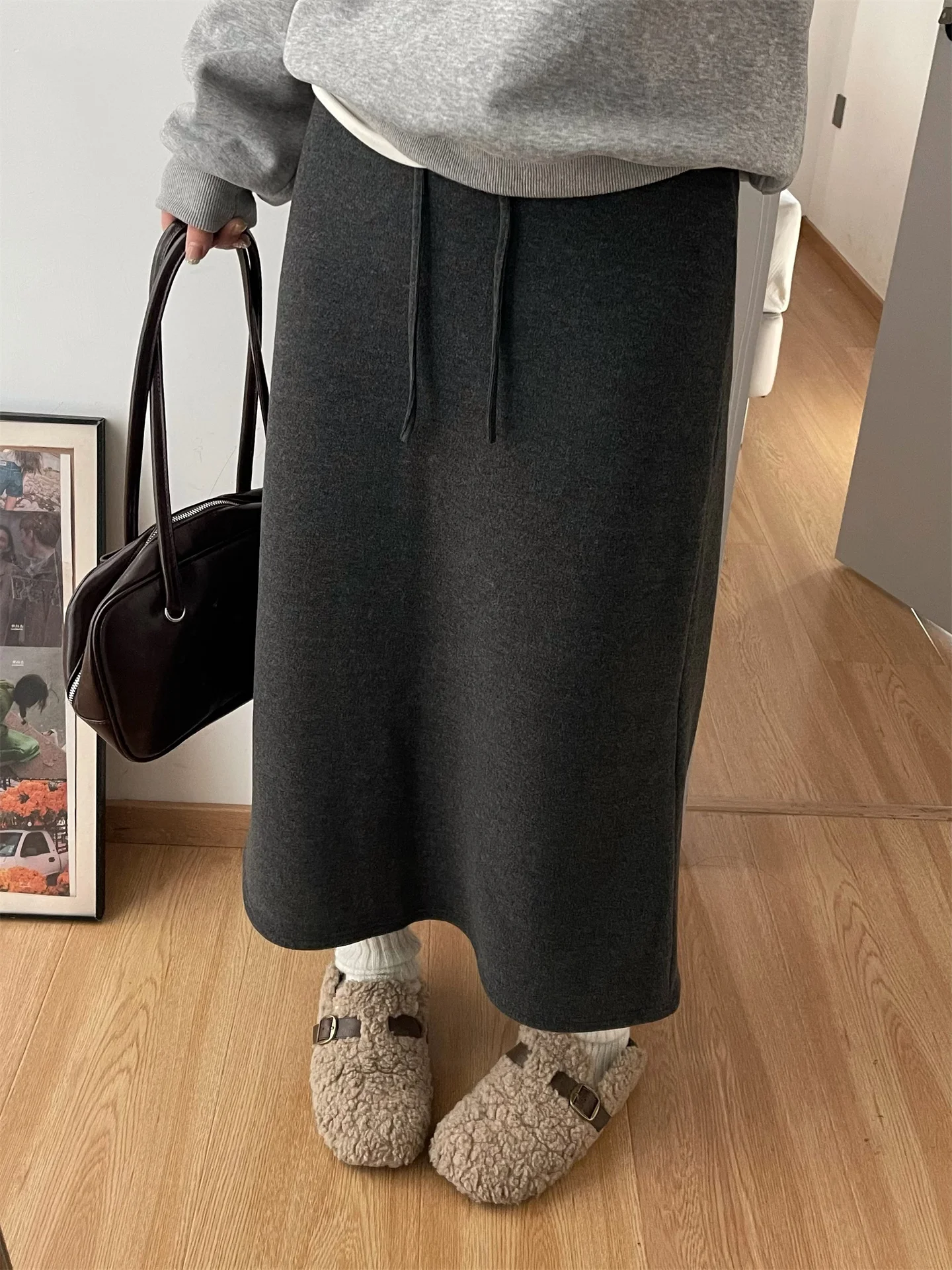 

Юбка Lulu Style с широким поясом на шнурке, драпировкой, разрезом сзади, свободного прямого кроя, на флисовой подкладке, для женщин, повседневная одежда