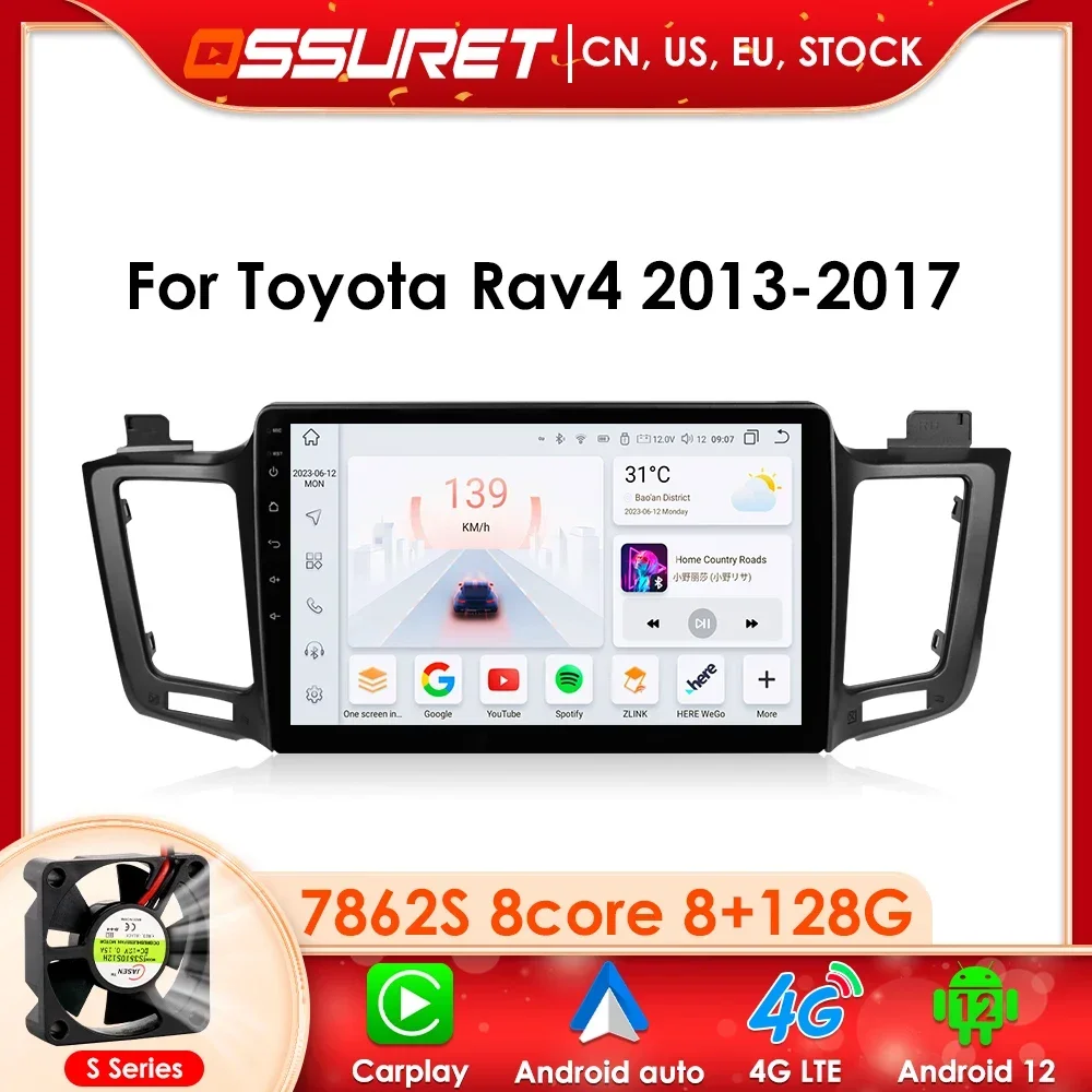 

Android 12 10.1 Inch Car Radio Multimedia Player For Toyota RAV4 2013 2014 2015 2016 2017 GPS Navigation Stereo 2 Din Carplay