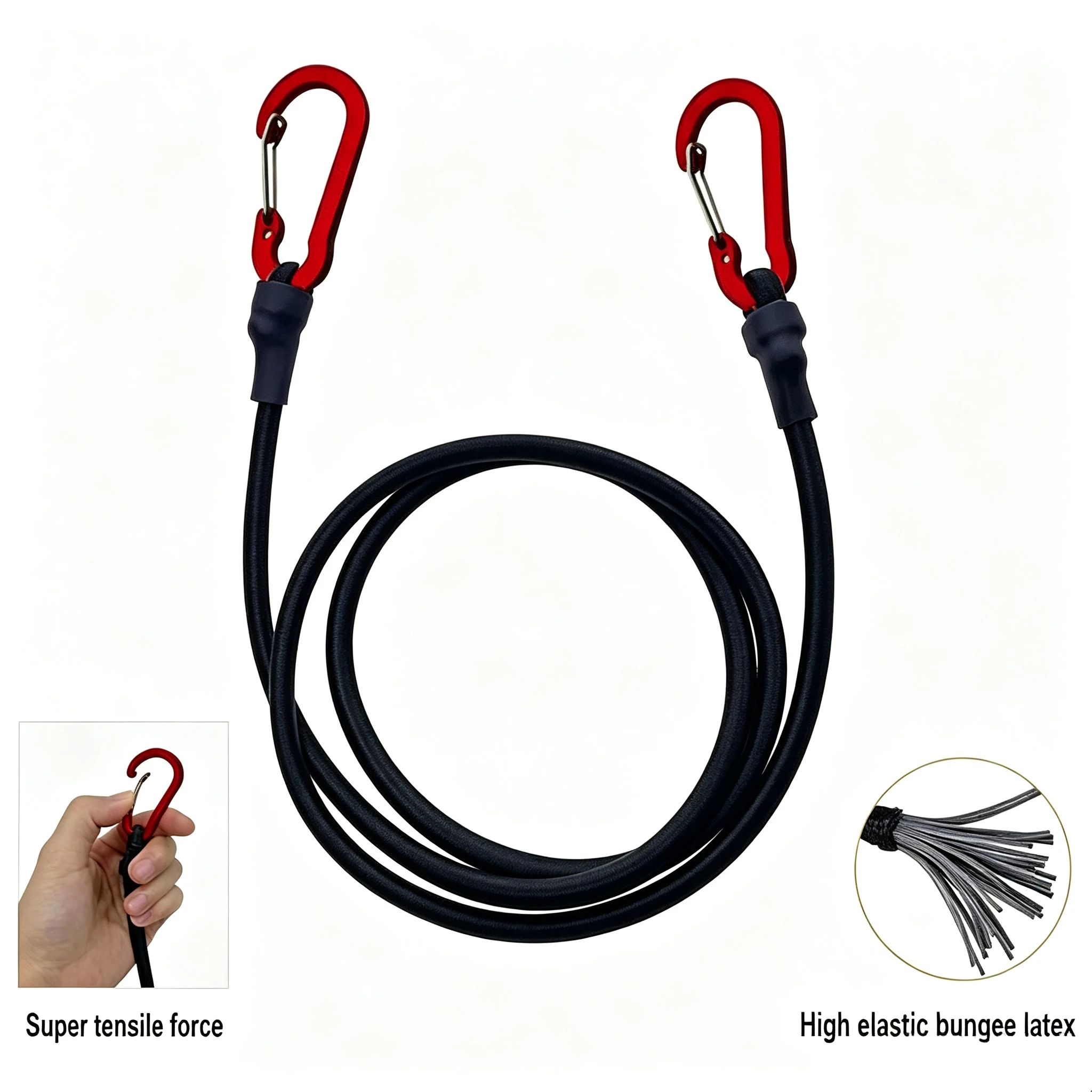 Heavy‑Duty Bungee Cord with Carabiner Hooks High Elastic Tie Down Strap Rope for Kayak Cycling Luggage Packing Camping Outdoor