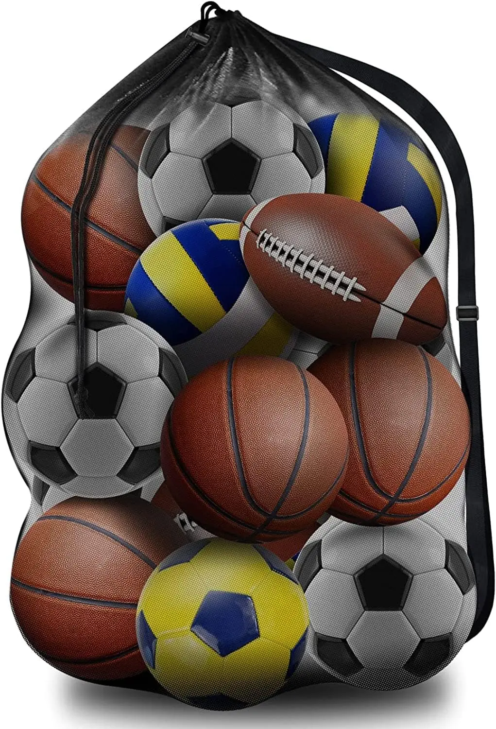 

Extra Large Sports Ball Bag Mesh - Holds Soccer, Football, Basketball, Volleyball - Adjustable Shoulder Strap, 30x40 inches