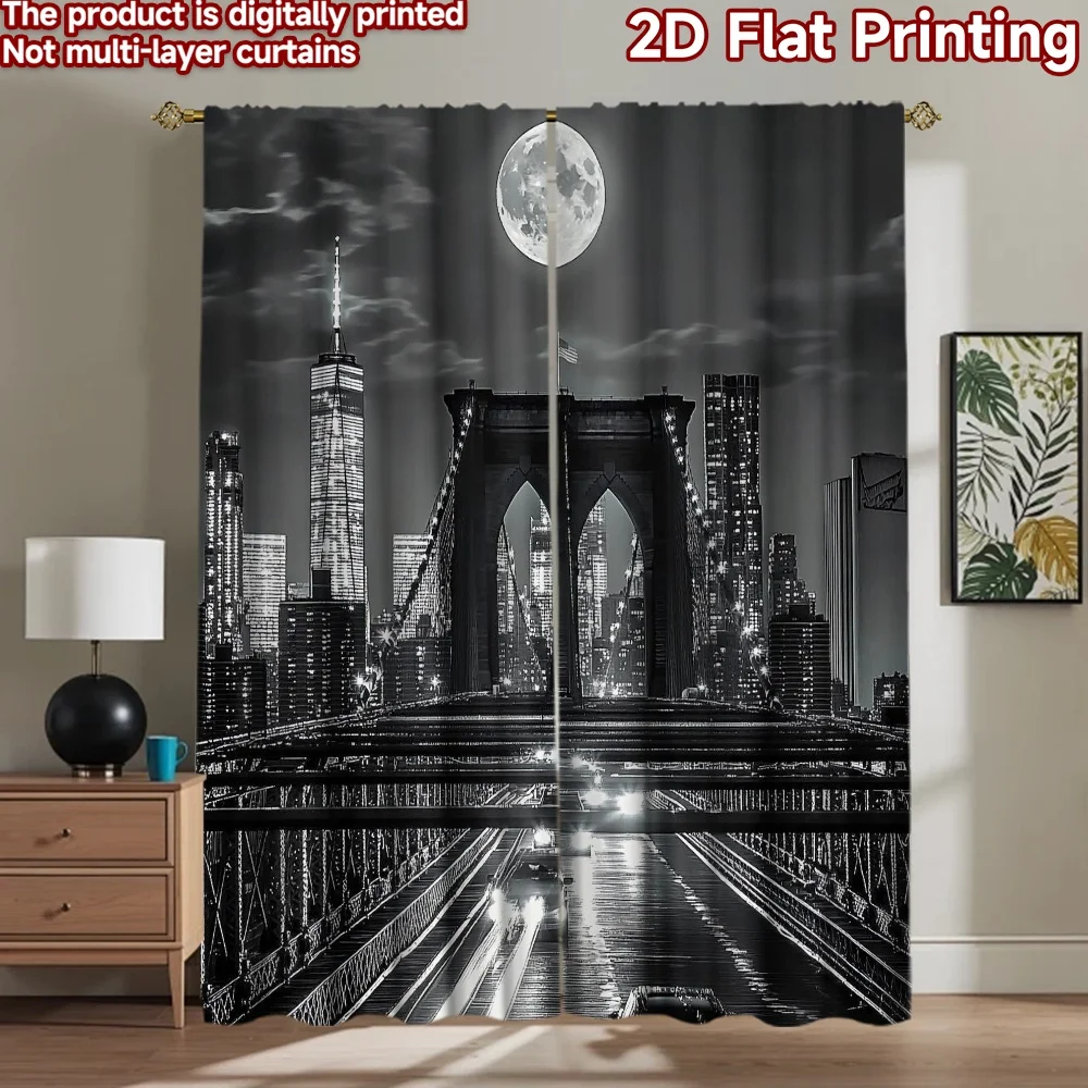 

1pc 2D flat Photography Backdrop Tapestry Full Moon Over Bridge 100% Polyester Party Decorations for New Year celebration
