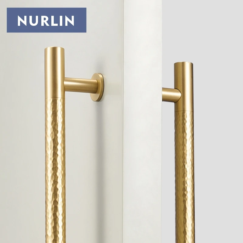 Nurlin Brass Handmade Hammer Patterned Entrance Gate Indoor Pull Single Double Installation Kitchen Appliance Door Handle Bar