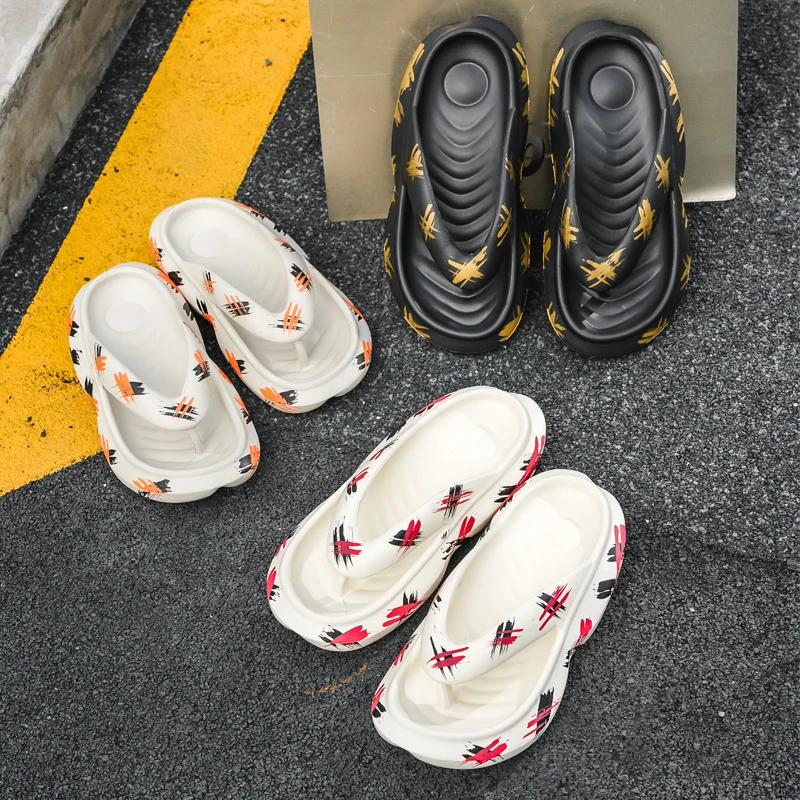 

Men's 4cm Thick-Soled Height-Increasing Slippers, Fashionable and Trendy Printed Non-Slip Sandals, for Daily Commuting Use