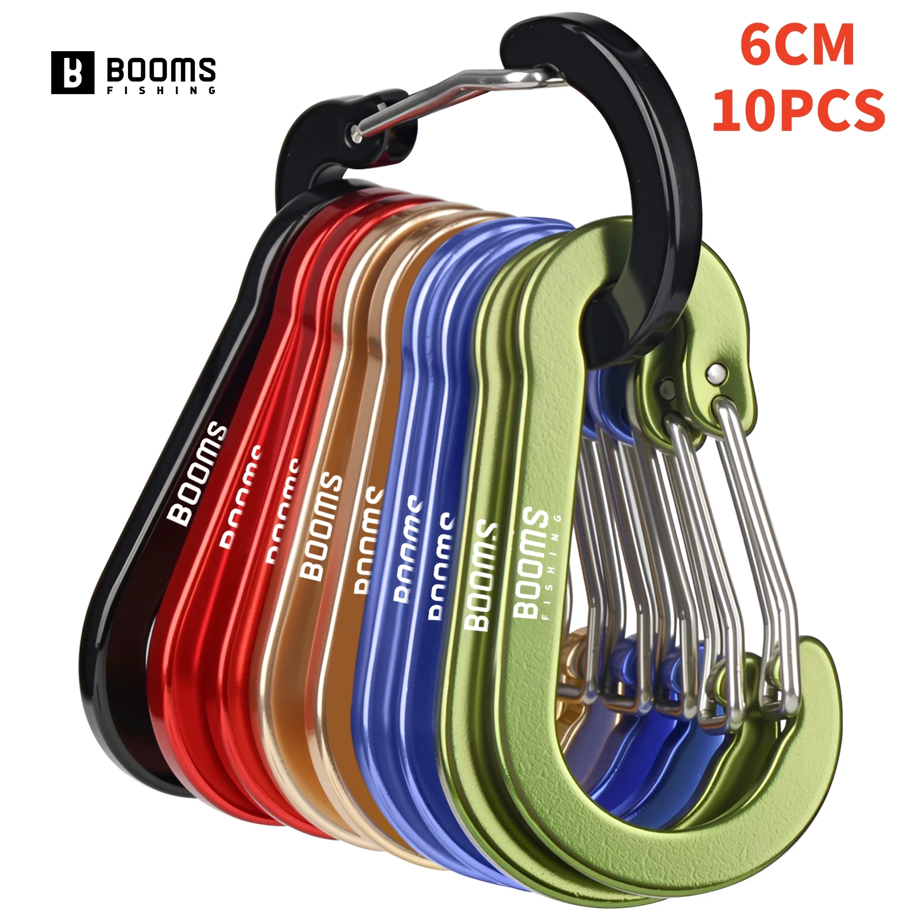 Booms Fishing 6cm Multi-Use Spring Carabiner Clips 10pcs Small Caribeener Clips Keychain Aluminum Fishing Caribeaner Clip