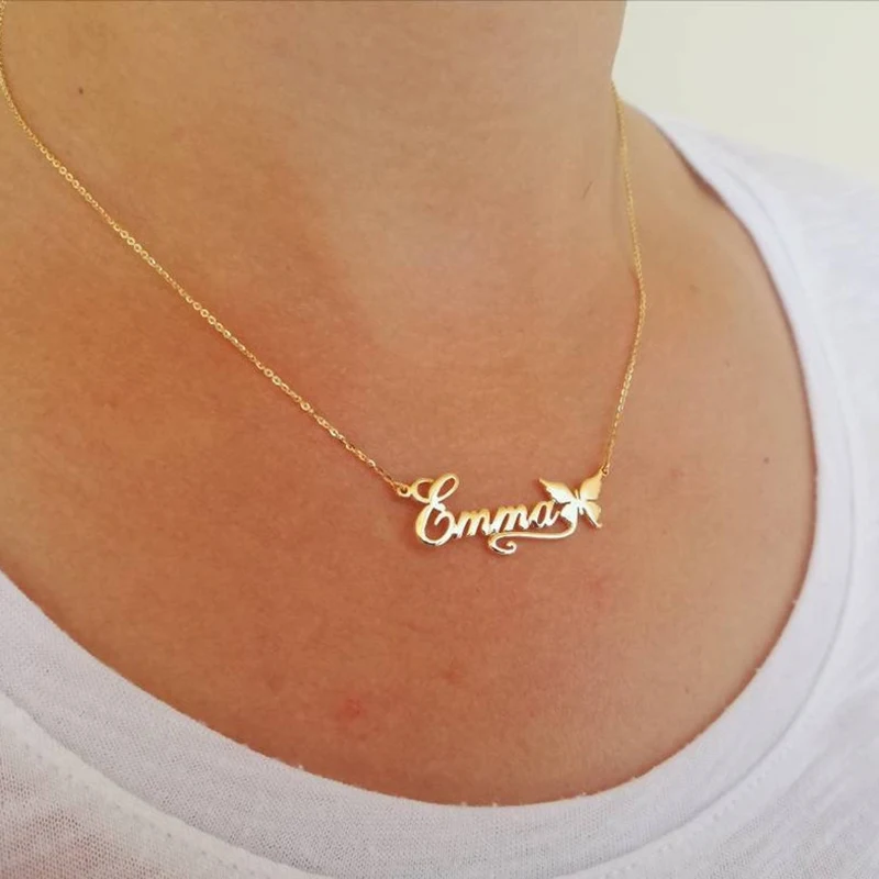 Customized Stainless Stell Butterfly Name Necklace For Women Girl Personalized Nameplate Chain Pendant Jewelry Gift