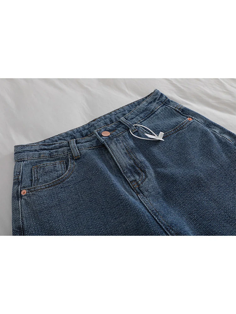 American Vintage Casual High Waist Blue Denim Shorts Fashion Women\'s Y2K Wide Leg Baggy Straight Jeans Pants Female Clothes