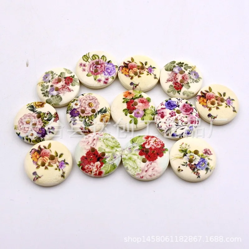 20-mm-Holzscheibenknöpfe, 50 bemalte bedruckte Holzknöpfe pro Packung