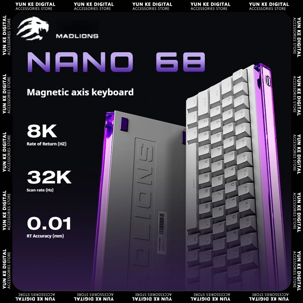 Madlions NANO68 Magnetic Switch Mechanical Keyboard Wired Gamer Keyboards Custom 8000Hz RT0.01mm Keyboard Valorant Accessories