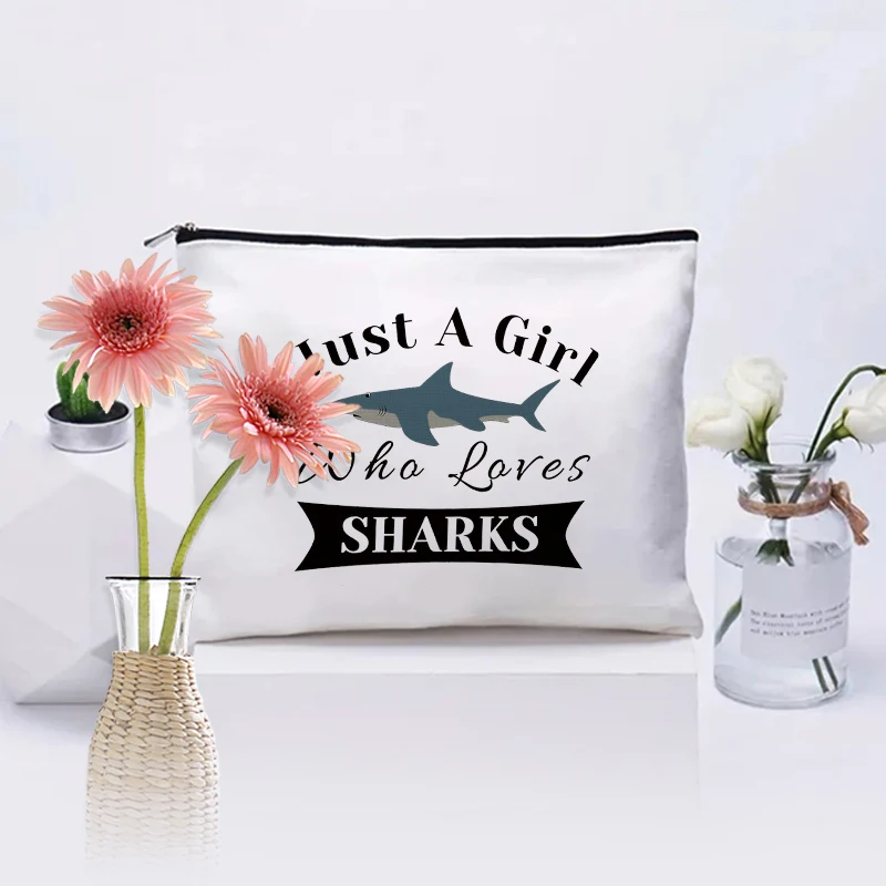 

Just A Girl Who Loves Sharks Pattern Makeup Bag Shark Lover Gift Cosmetic Case Shark Girl Animal Lover Gift Pencil Case Wallet