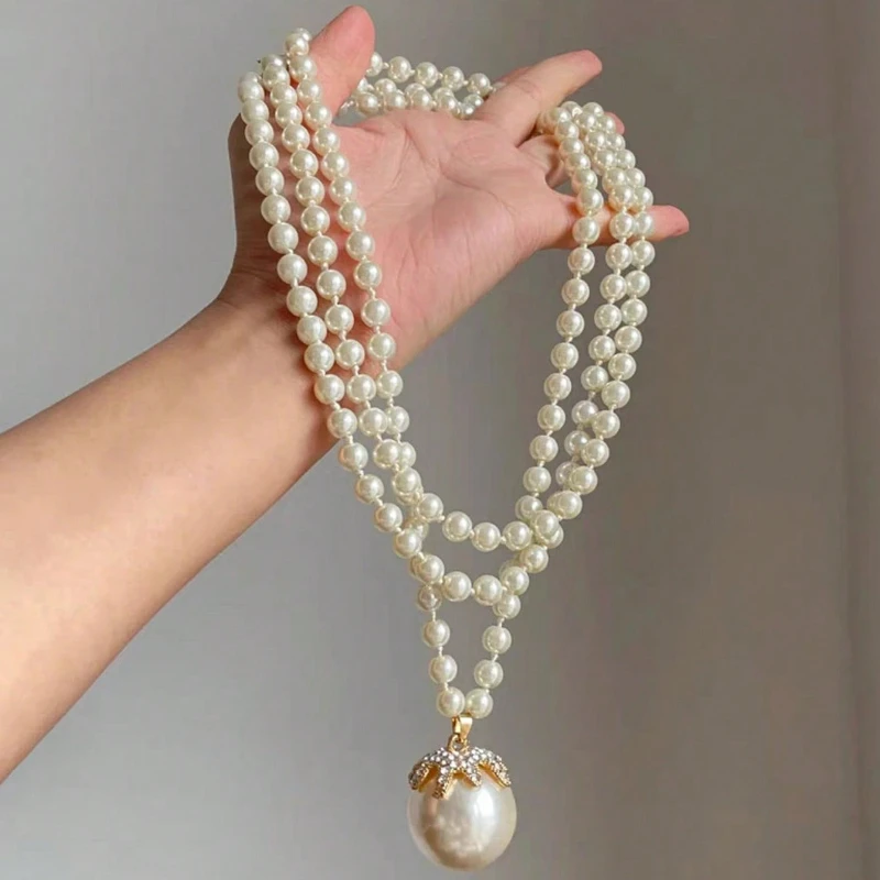 1 Elegant Artificial Zircon Imitation Pearl Long Necklace Suitable for Women's Daily and Party Wear Is An Ideal Gift for Friends