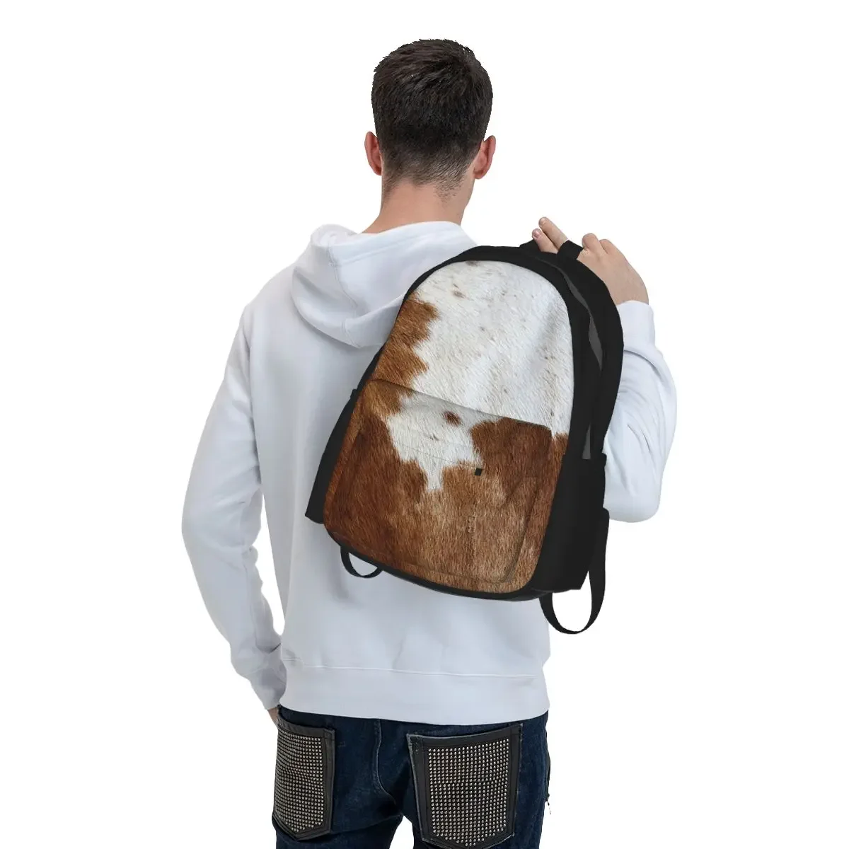 Stylish Cow Fur Cowhide Texture Cow Skin Print Patter Student Backpack School Bag Hiking Travel Daypack Bookbag Shoulder Bags