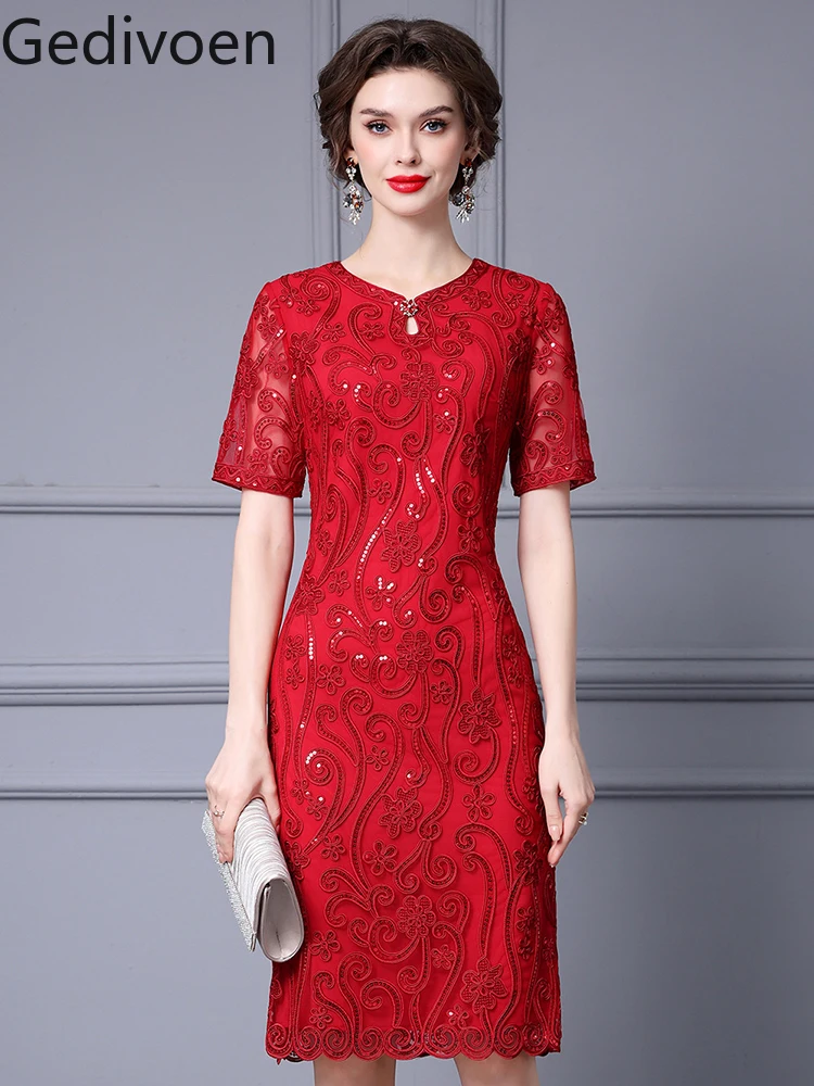 

Gedivoen Fashion Designe Summer Women's Dresses O-Neck Collar Embroidery Floral Print Office Lady Style Empire A-LINE Dress