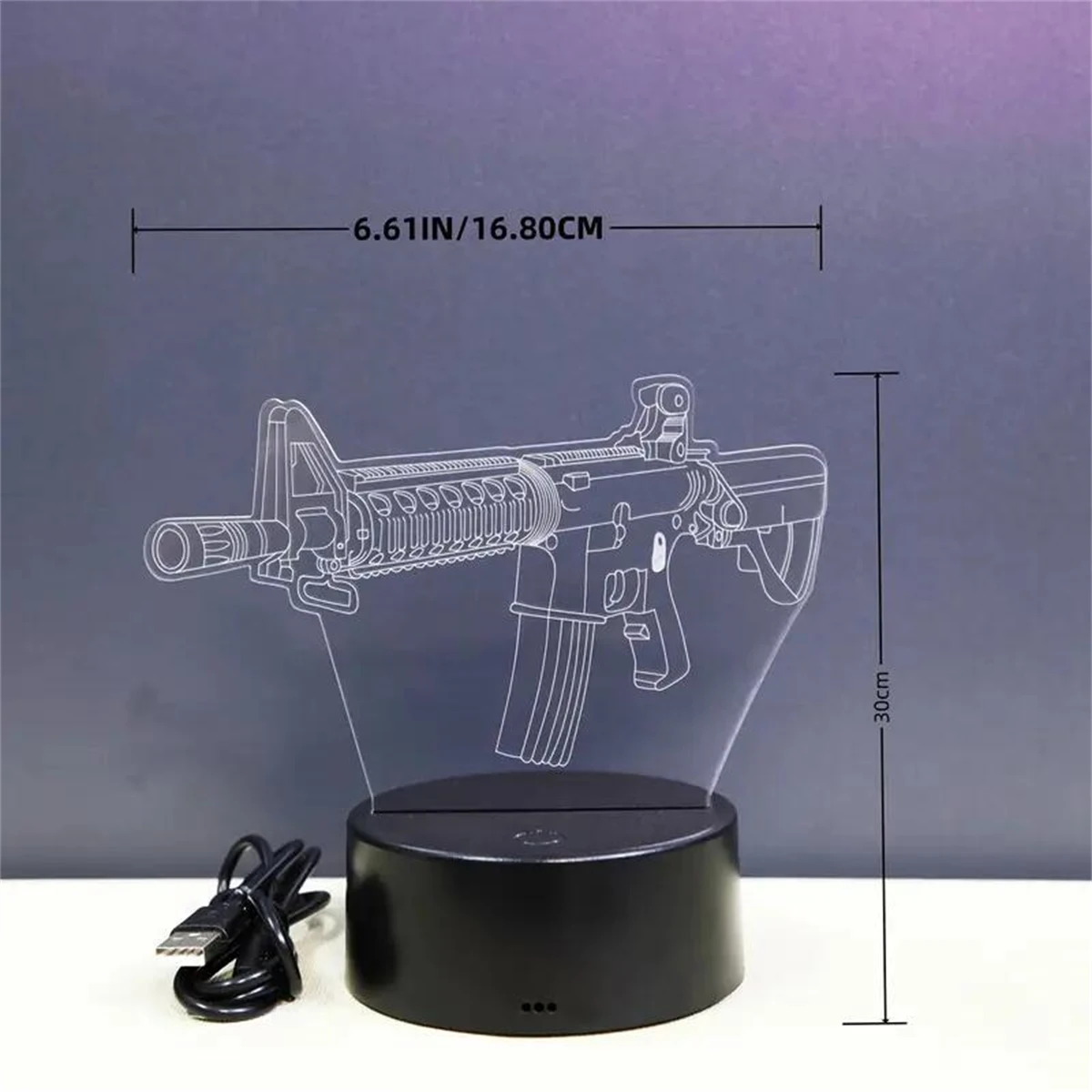 1pc Gun 3D lampka nocna, 3D lampa złudzenie optyczne z dotykiem, 7-kolorowa oświetlenie otoczenia do sypialni