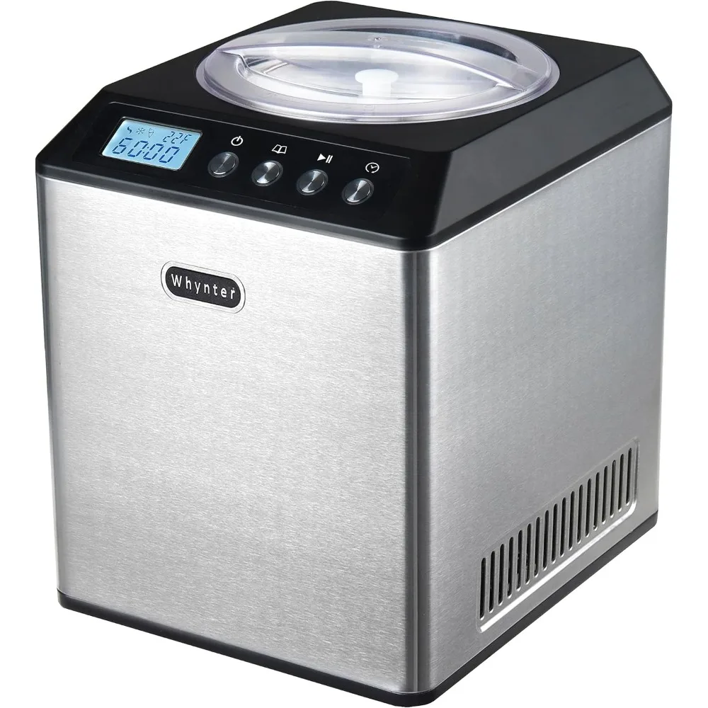 Ice Cream Maker Machine Automatic 2.1 Qt. upright with Built-in Compressor, LCD Digital Display & Timer, No Pre-Freezing