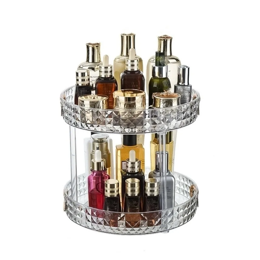 

Plastic Clear Cosmetics Storage Rack Multilayer Light Luxury Makeup Storage Box 360 Rotating Finishing Tray for Desktop
