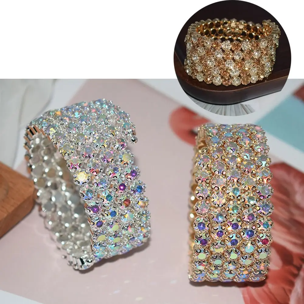 Fashion Bridal Jewelry Three & Five Rows Crystal Rhinestones Color Bracelets for Women Wedding Full Rhinestone Hand Wrist Bracel
