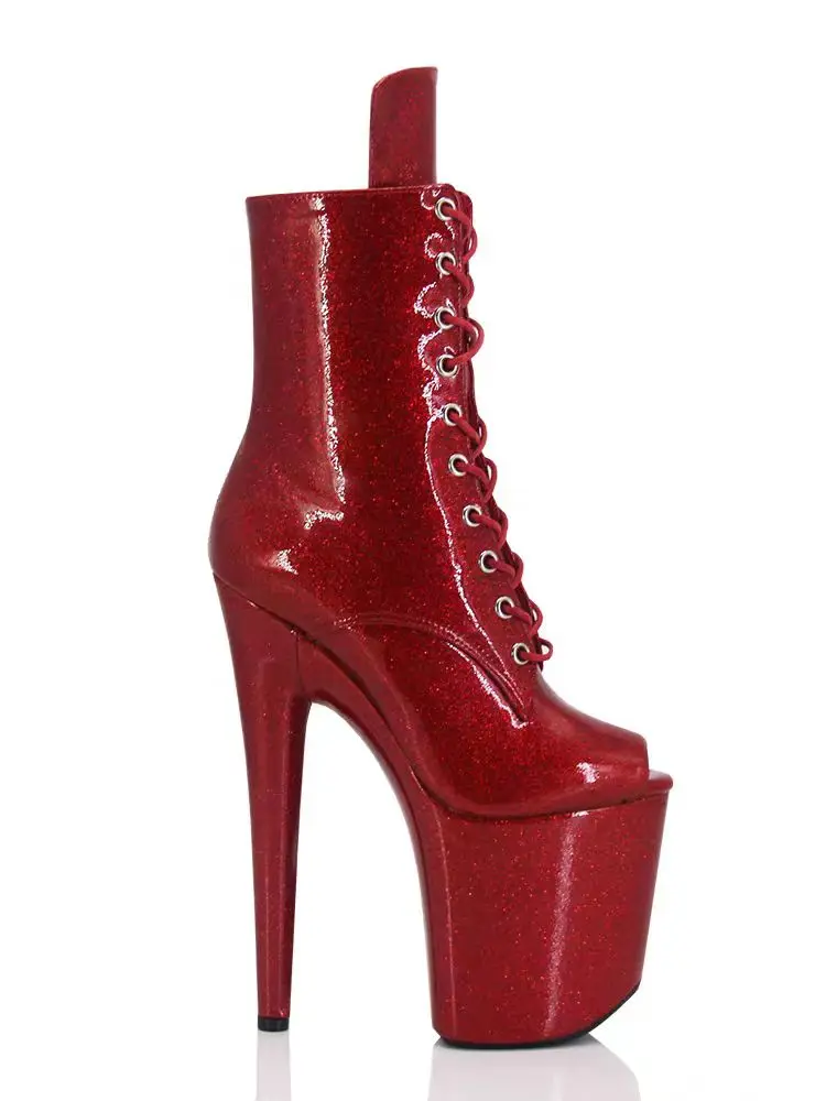 IDEAM MA 20cm High-Heeled Pole Dancing Booties Peep-Toe Sparkly Sexy Runway Boots