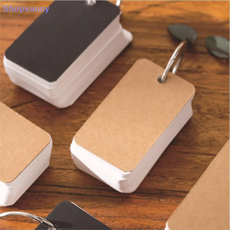 [SU]100Sheets Blank Cards Paper With Rings Study Note Memo Pad With Binder Ring For Office School Student Supplies[SU]