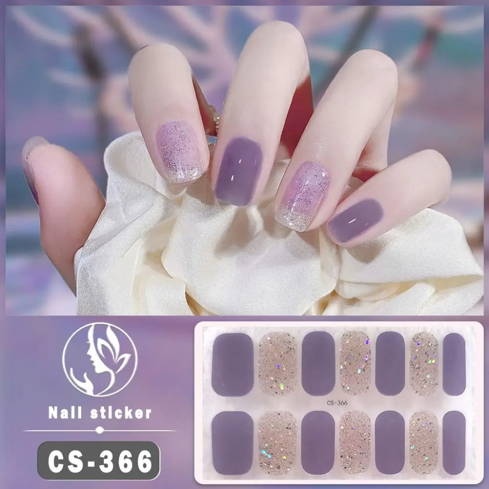 

14Tips Foil Gel Nail Stickers Glittering Simple Gel Full Nail Wraps Self-Adhesive French Manicure Decal DIY NAil Art Making