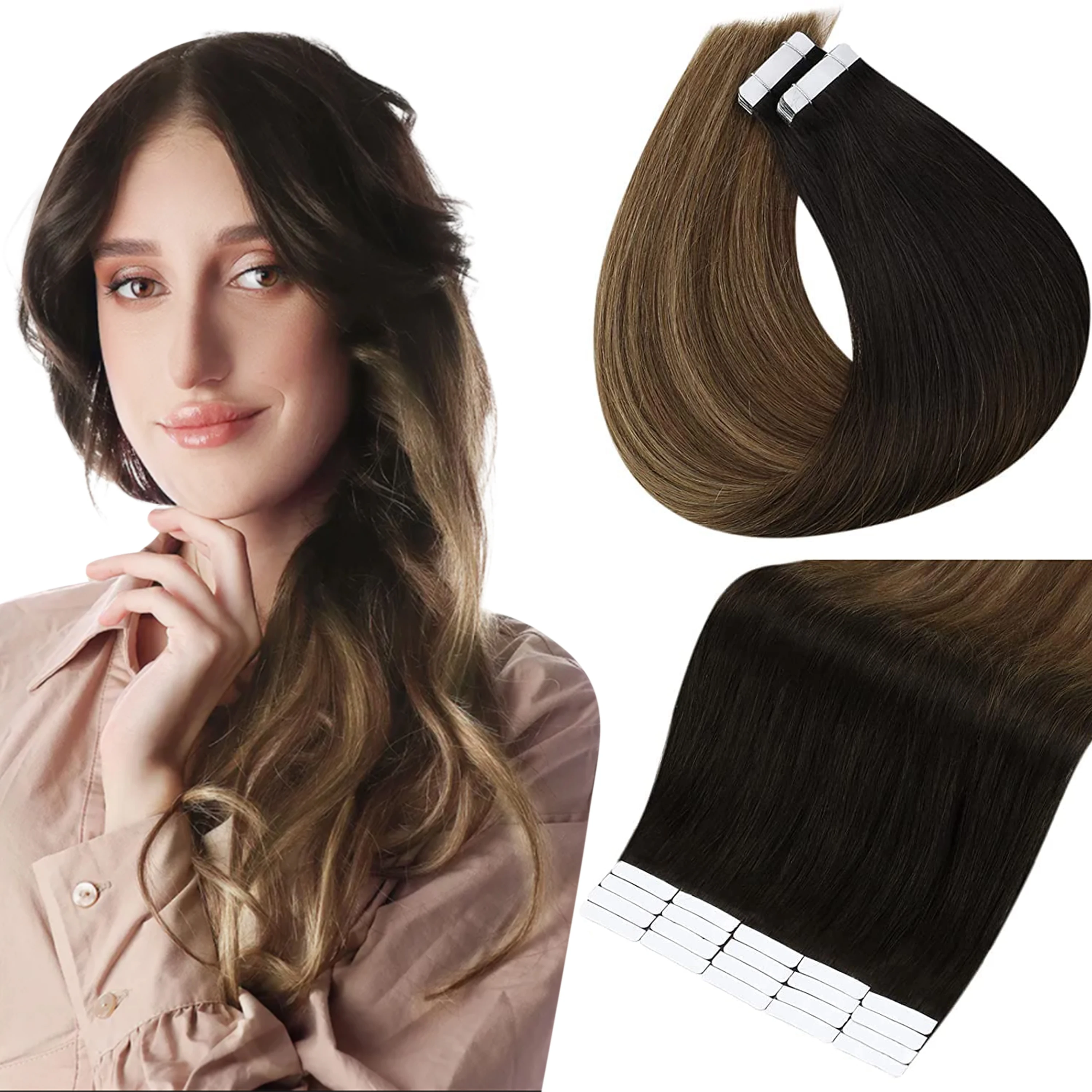 Full Shine Tape in Human Hair Extensions 100% Remy Natuurlijke Human Hair Extensions Tape in Omber Blonde Hair Extensions voor Vrouwen