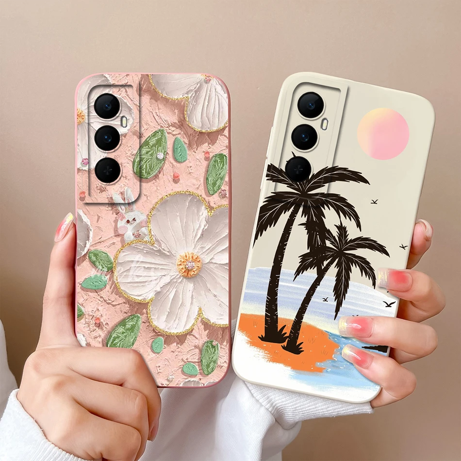 For Realme C65 Phone Case Coconut Tree Soft Liquid Silicone Bumper For Oppo Realme C 65 4G 5G Full Protection Back Cover Funda