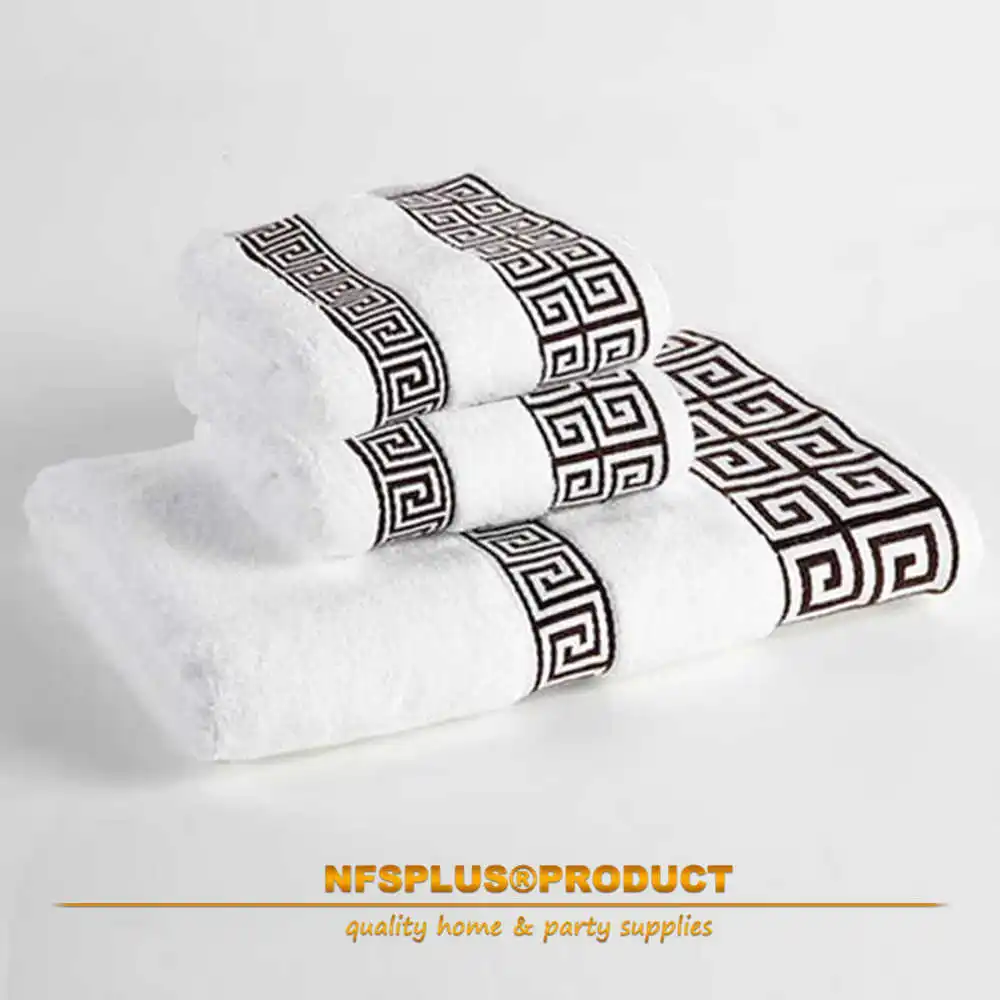 3 Pack Bathroom Towel Set For Adults 100% Cotton 1PC Bath Towel And 2PCS Hand Towels Blue White Geometric Design For Daily Use