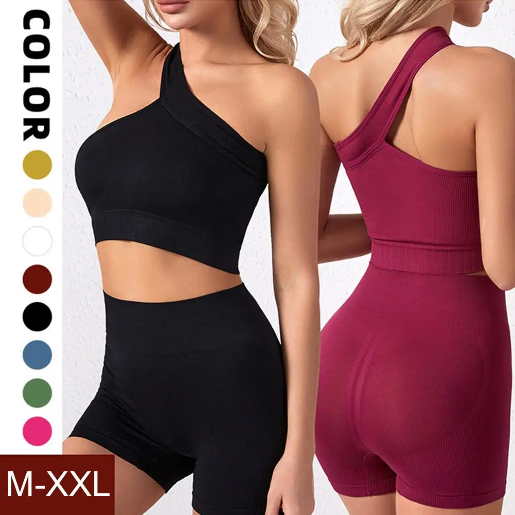 Threaded Yoga Set Off Shoulder Seamless Knitted Sports Fitness Yoga Suit Workout Clothes for Women