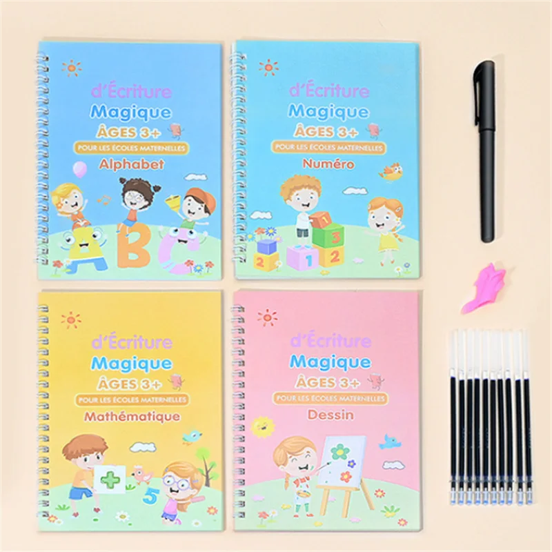 1/4PCS Sank Magic Practice Copybook Pen Preschools Kids Calligraphy English Verison Free Wiping Children Reusable Writing Book image 4