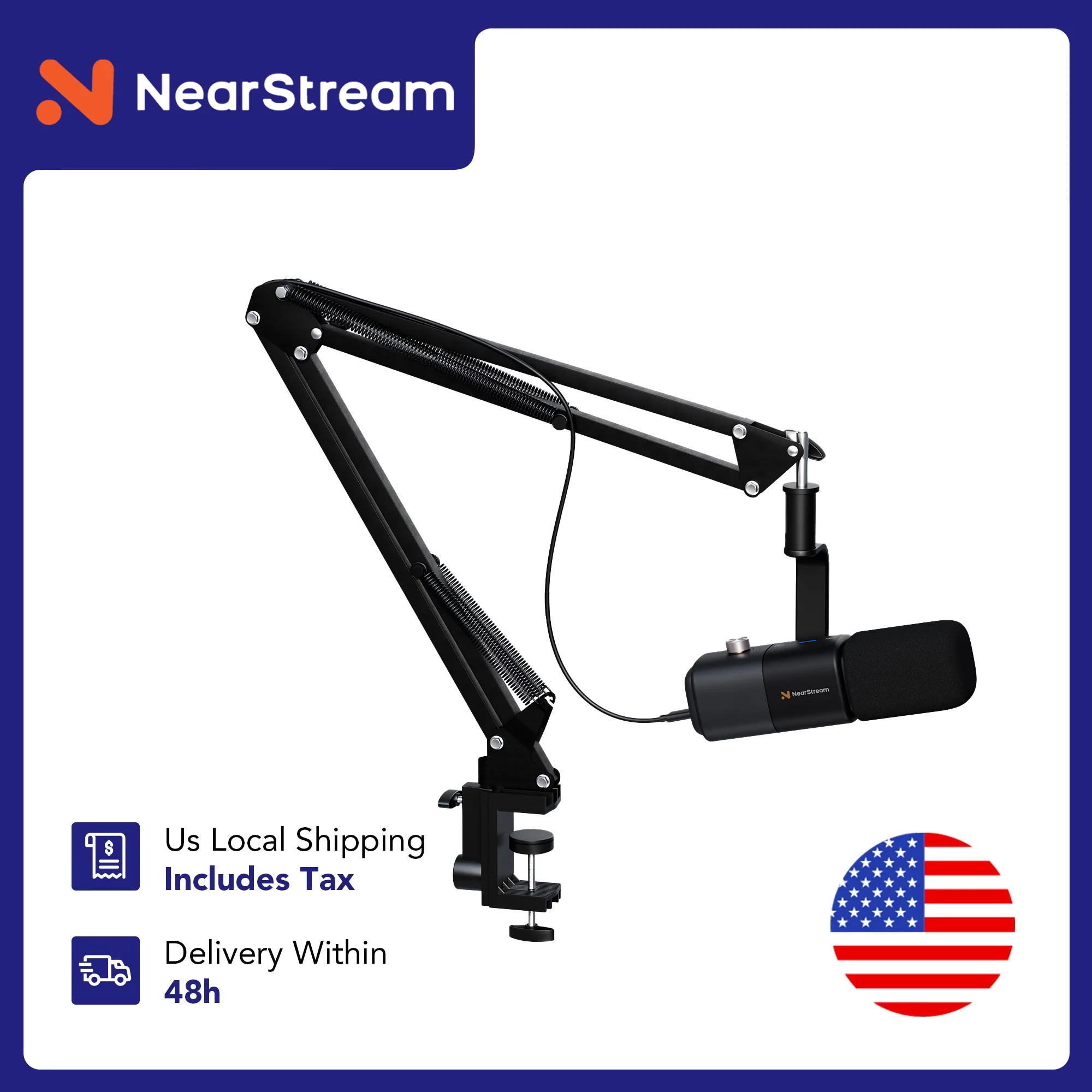 

NearStream Professional pc Mic USB XLR Dynamic Microphone Boom Arm for Gaming Studio set Podcast Recording US Local Shipping