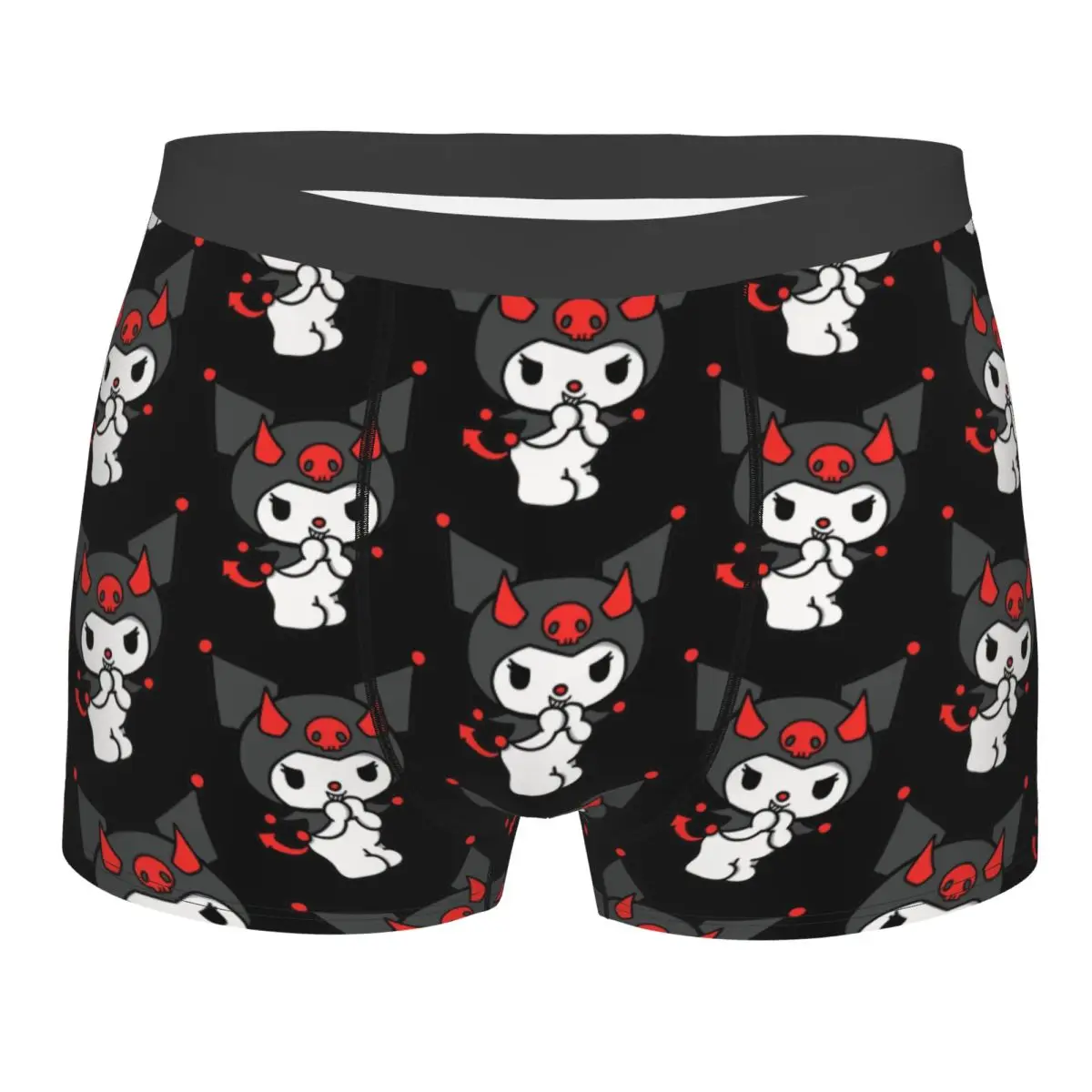 Hombres Kuromi Devil Hello Kitty Boxer Shorts Bragas Ropa interior de poliéster Calzoncillos de moda masculina