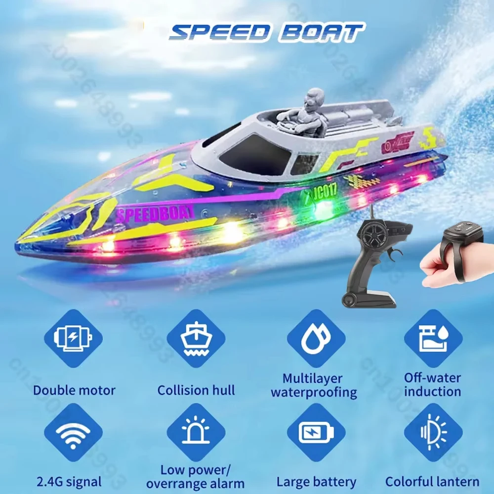 

RC Boat with LED Lights 2.4Ghz Gesture Indution Control Full Size Remote Control Boat Electric Stunt Speedboat Dynamic Light