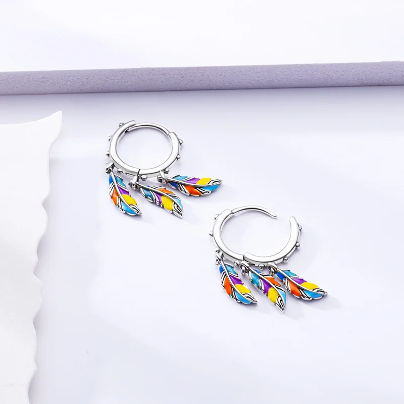 New 925 Silver Dream catcher Colorful Feather Earrings Series Suitable for Women's Wedding Engagement Gifts Personalization