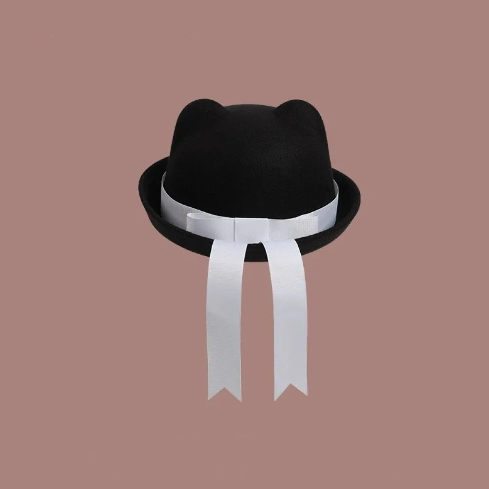

Sweet Beret Fedora Hats College Style Bow Flutter Belt Bowler Hat Cute Ear Sailor Hat Adult