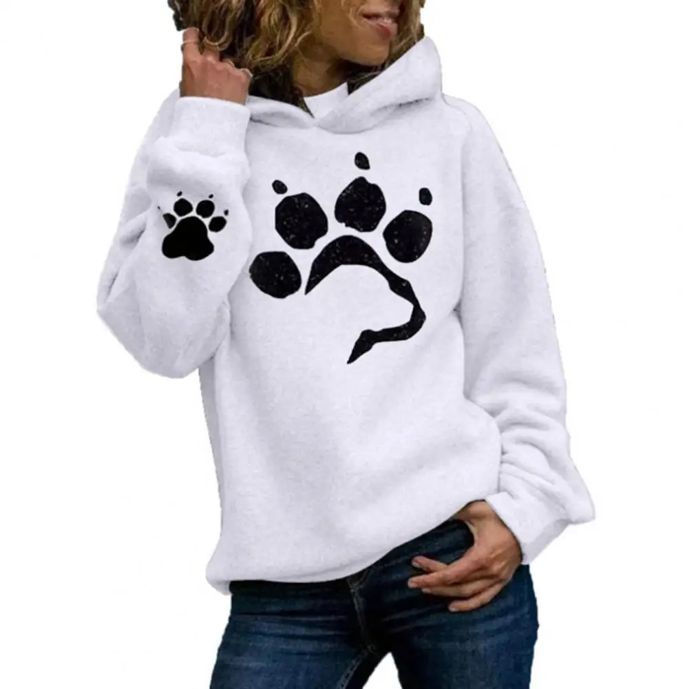 Women Hoodie Cartoon Paw Print Hooded Hat Loose Thick Cold-proof Pullover Plush Soft Spring Hoodie Sweatshirts Ropa Mujer Tops