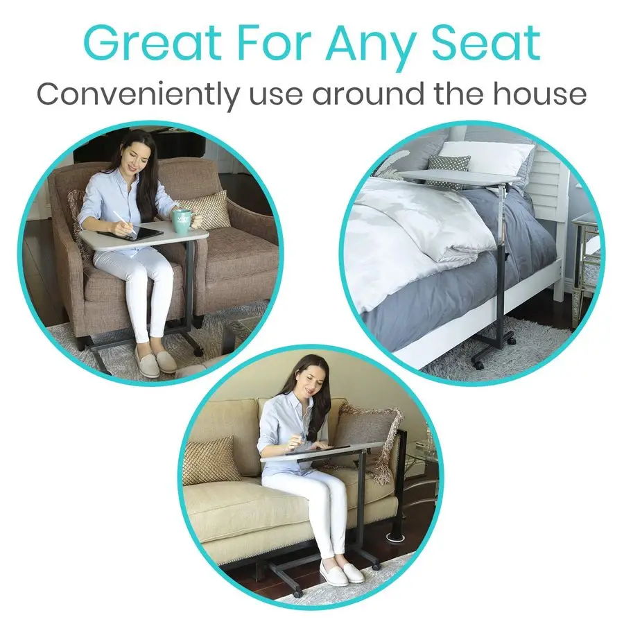 Overbed Hospital Bed Table for Home Use Adjustable Swivel Wheels amp Tray for Over Bed for Medical Bedside Chair Adjustable Hei