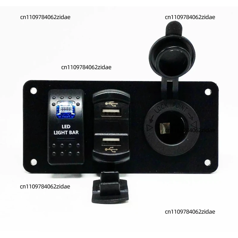 For 3 Gang Rocker Switch Panel Dual USB Port with Voltmeter 12V Power Socket Female Receptacle Combination Panel