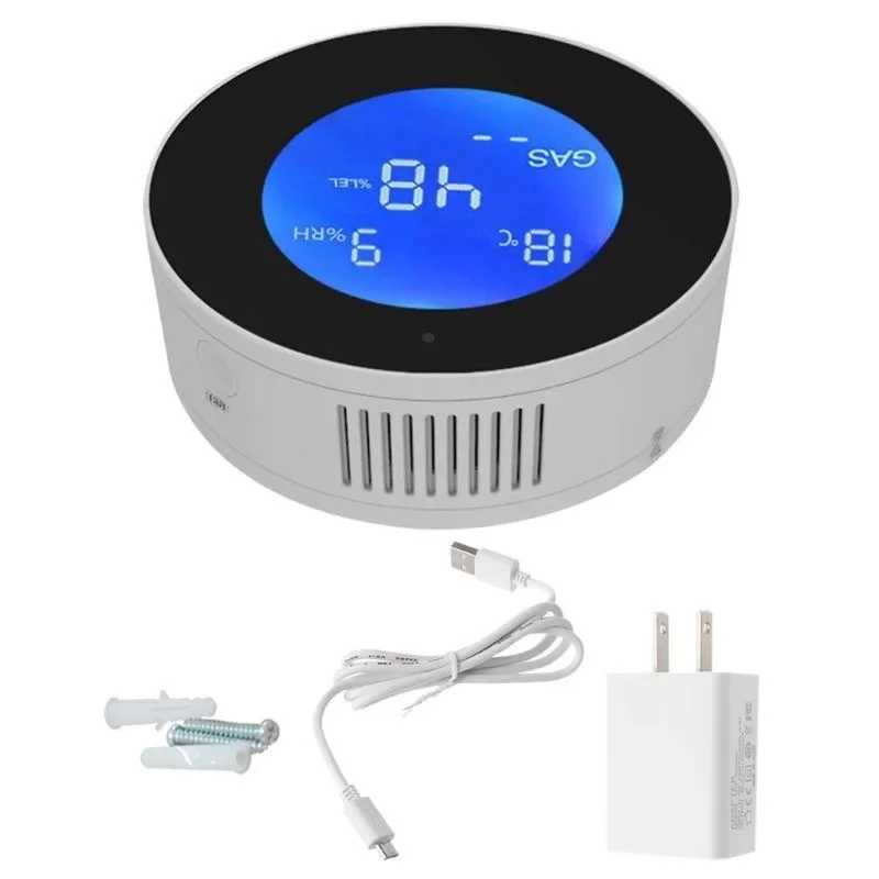Tuya Wifi Smart Natural Gas Alarm Sensor Met temperatuurfunctie Brandbaar gaslekdetector LCD-scherm Smart Life App