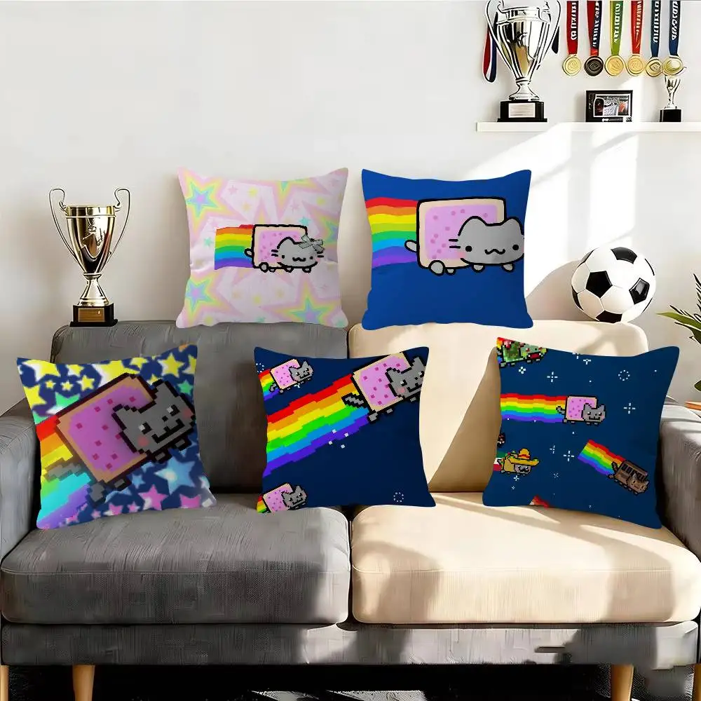 Anime N-Nyan Cat Throw  Trendy-style decorative throw pillow cover insert not included fauxembroidery design
