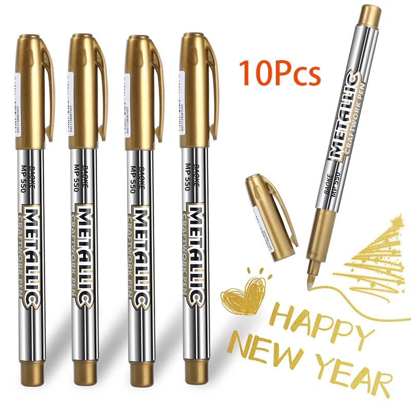 

10Pcs Golden Metallic Craftwork Pen Permanent Marker With 1.5mm Fine Point For Glass Album Scrapbooking