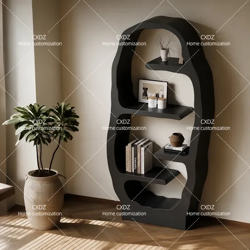 Medieval Black Lacquered Oak Bookshelf Wall Mounted Decorative Cabinet Unique Floor Standing Niche Bookcase for Home Office