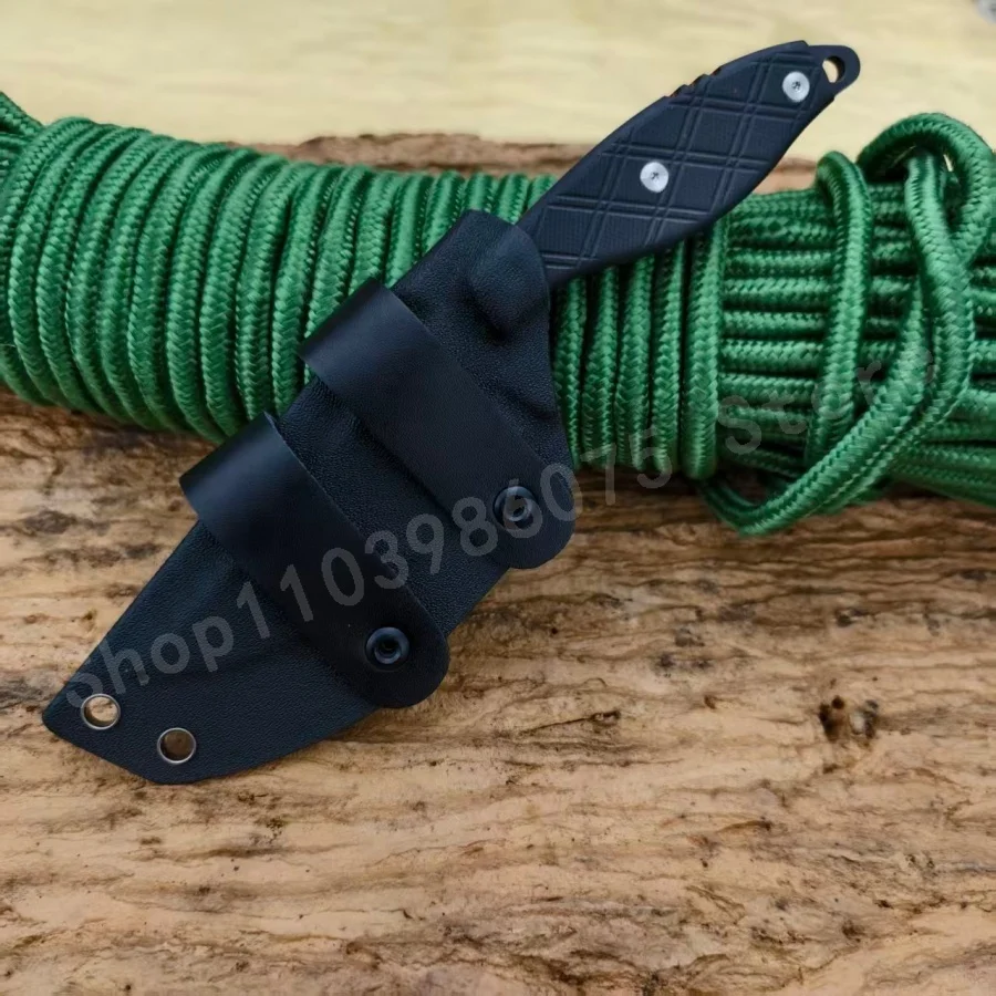 1pc V040 High-hardness Fixed Blade Knife 8Cr13Mov Blade Black G10 Handle Suitable for Outdoor Camping Practical Cutting Knife