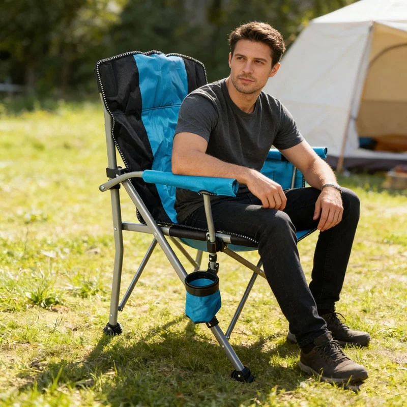 

Camping Chair Heavy Duty Outdoor Modern Portable Lightweight Foldable Padded Oxford Armrests Storage Bag Cup Holder Picnic Beach