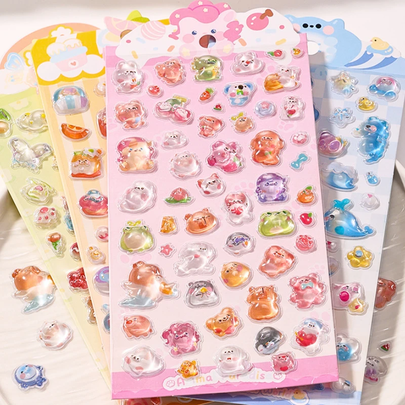 1 PC Kawaii การ์ตูน 3D บรรเทาสติกเกอร์เครื่องเขียนกระจกเคสโทรศัพท์ DIY Deco Jelly Patch เด็กน่ารักดอกเบี้ยของขวัญสติกเกอร์