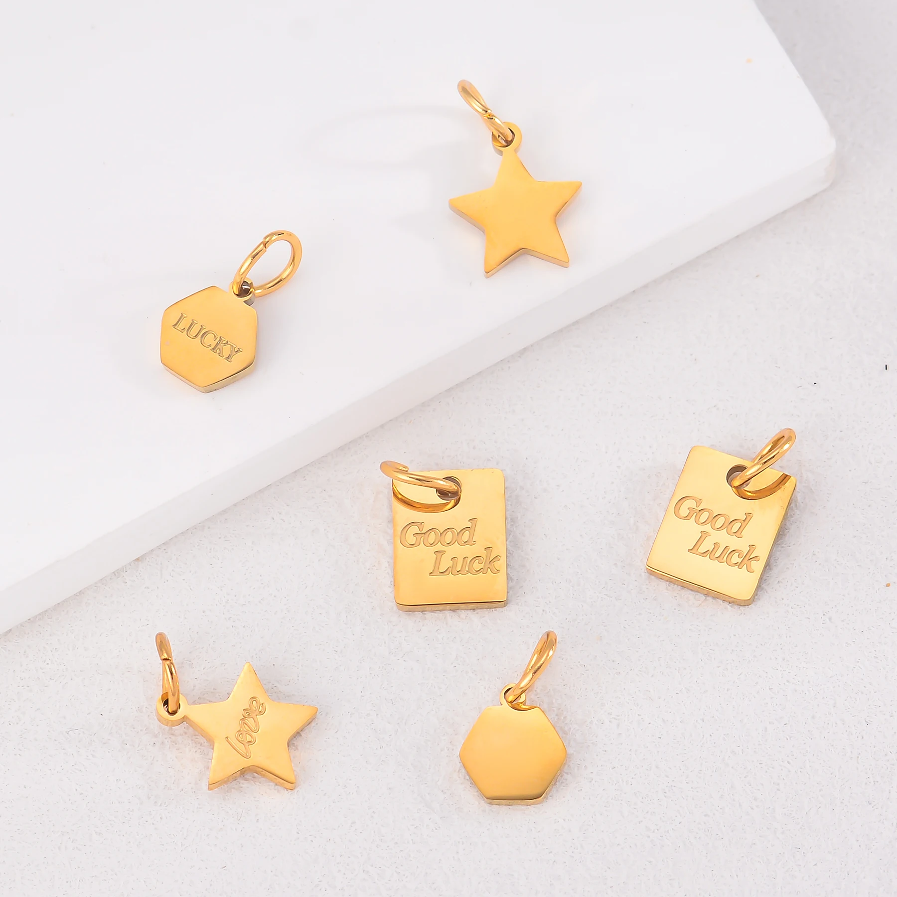 4 Stück/Set Edelstahl Goldfarben Schmuckzubehör Love Mom Herz DIY Ohrring-Anhänger Schlüssel-Halsketten-Anhänger – Detail 10