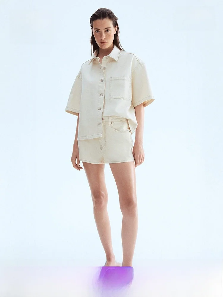 

High Waist Denim Shorts Women's Summer Casual H&M Blue Jeans Short Pants Cotton 100% Standard Fit Spring Collection